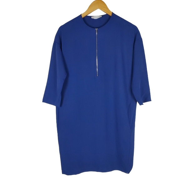 Everlane Japanese GoWeave Front Zip Dress Size 00 Blue Relaxed Fit - Picture 3 of 15
